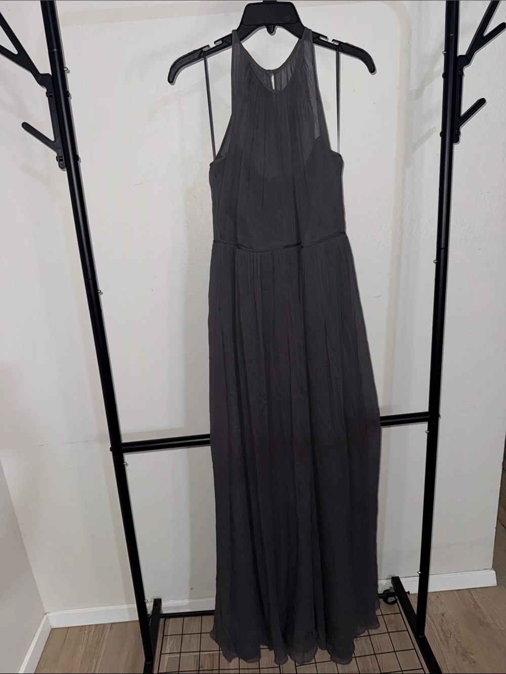Women’s charcoal Sleeveless Maxi Dress - Elegant Flowing Evening Gown